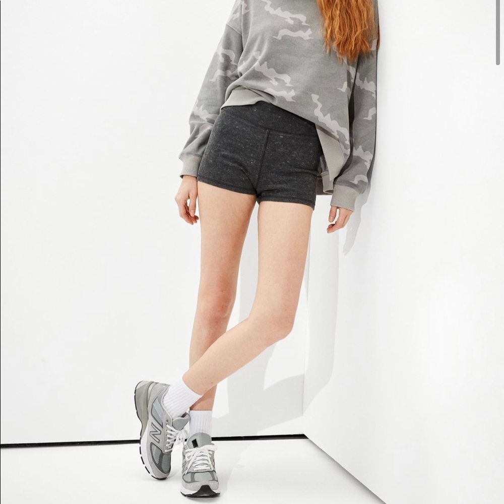 American Eagle Super high-waisted ribbed shorts.